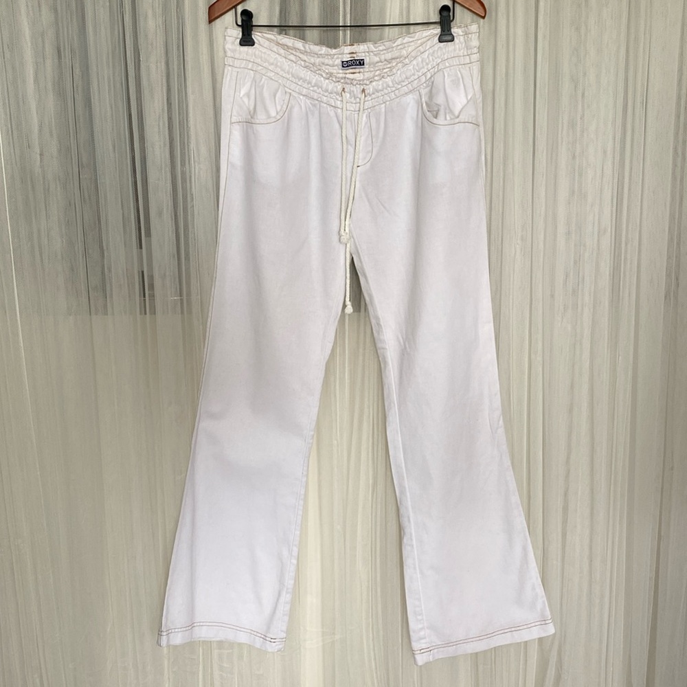 Vtg 90’s Foxy jeans wide legs, pull up, drawstring! Linen /cotton blend! Size S